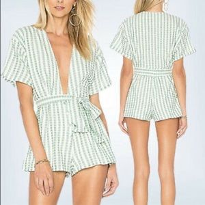 Lovers + Friends Green Gingham Simon Romper